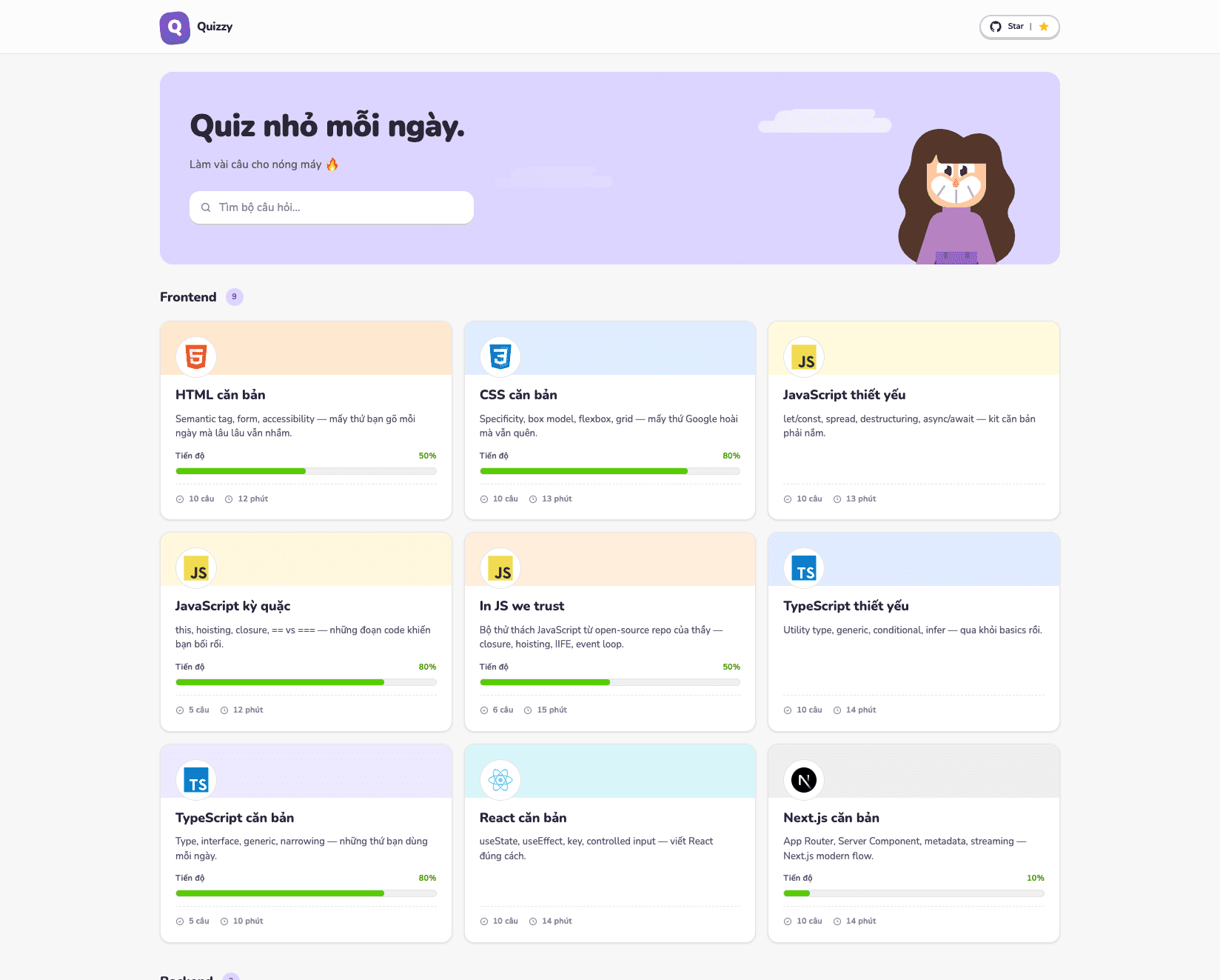 Thư viện quiz của Quizzy